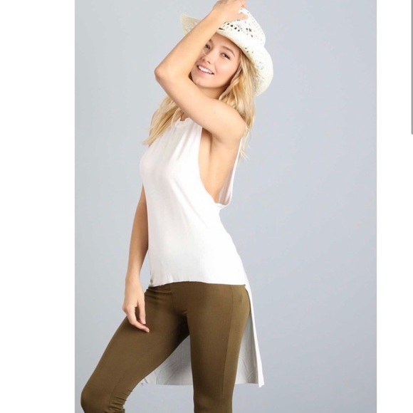 Buttery Soft High Low open side top in Cream - Picture 1 of 7